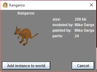 Chọn Kangaroo và chọn Add instance to World