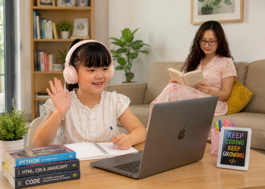 Trẻ học lập trình online tại nhà giúp phụ huynh tiết kiệm thời gian đưa đón